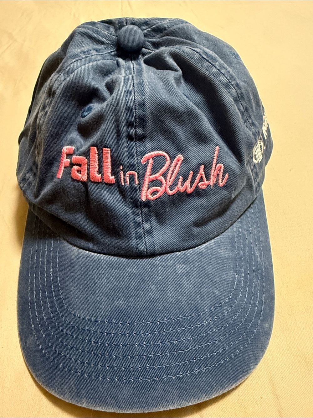 Port Authority Navy Hat with Pink "Fall in Blush" Embroidery